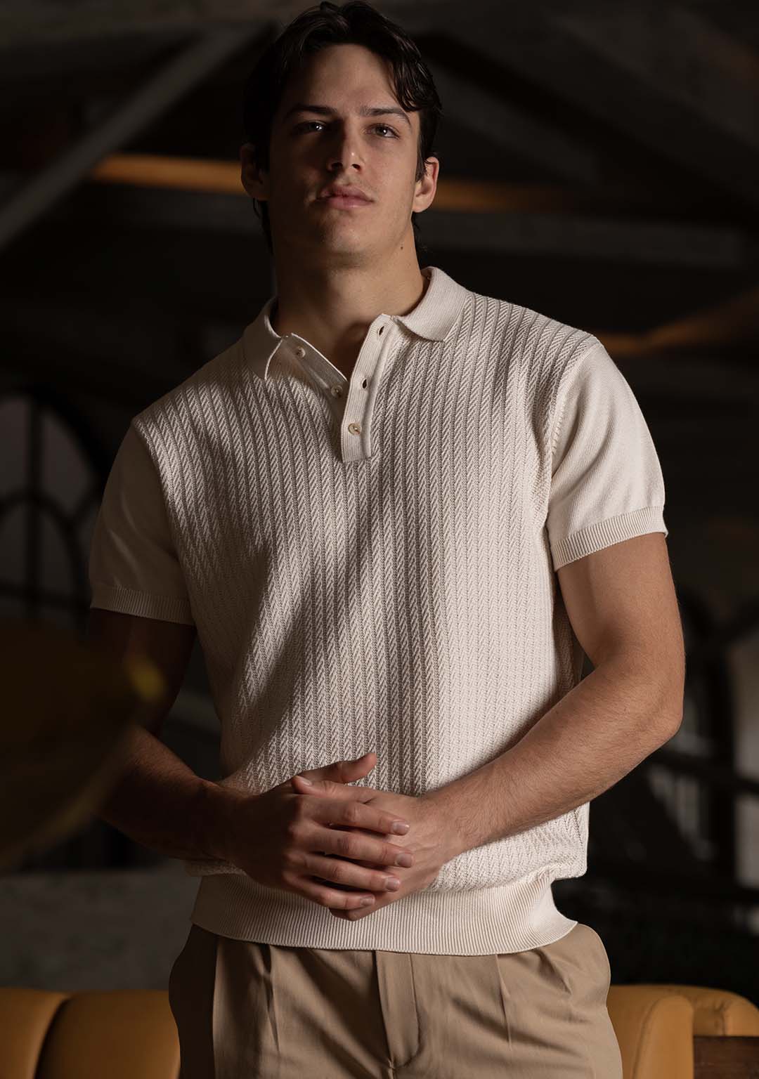 Ghazal Knit Polo in Ecru - Aristobrat