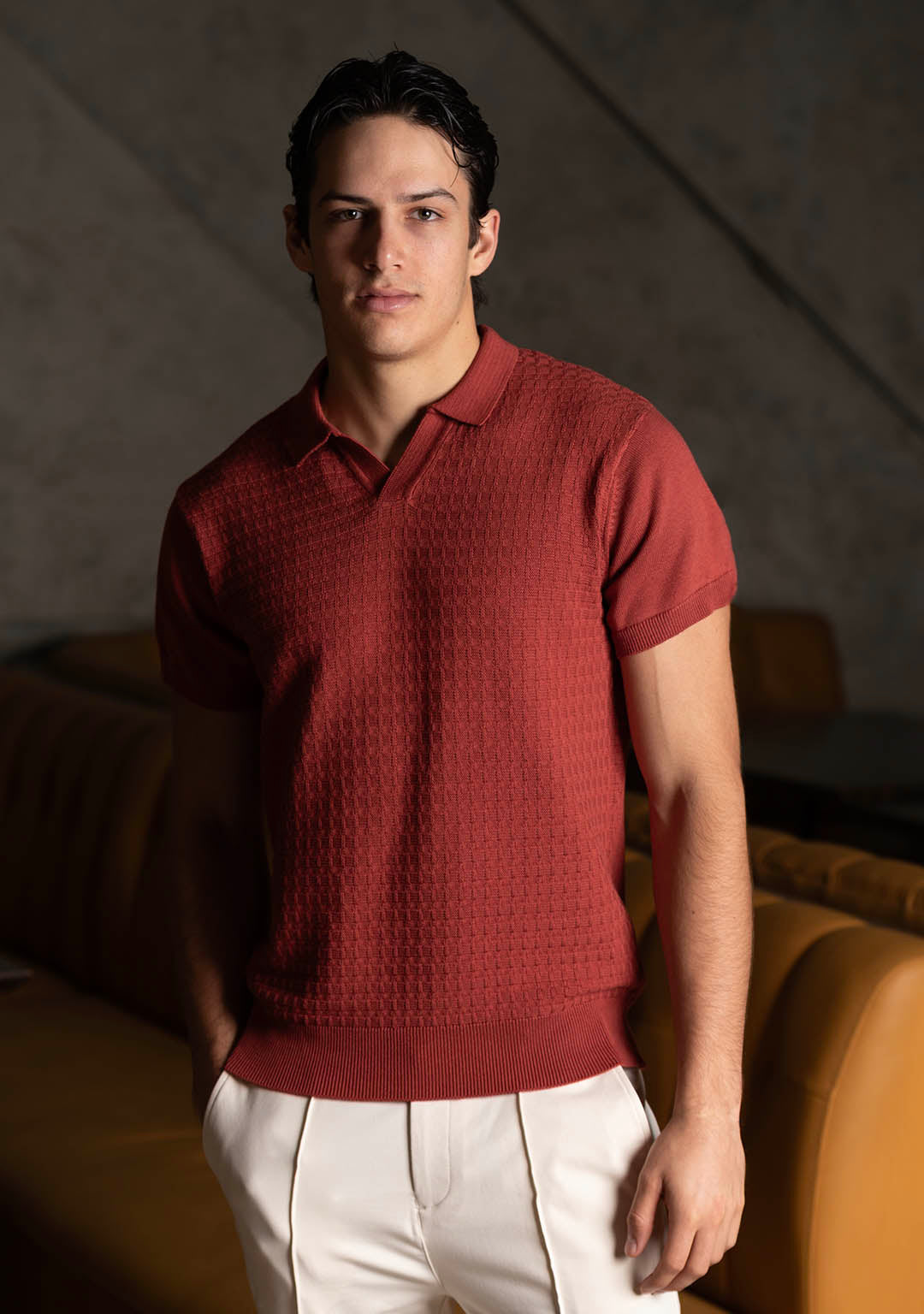 Ghazal Knit Polo in Terracotta