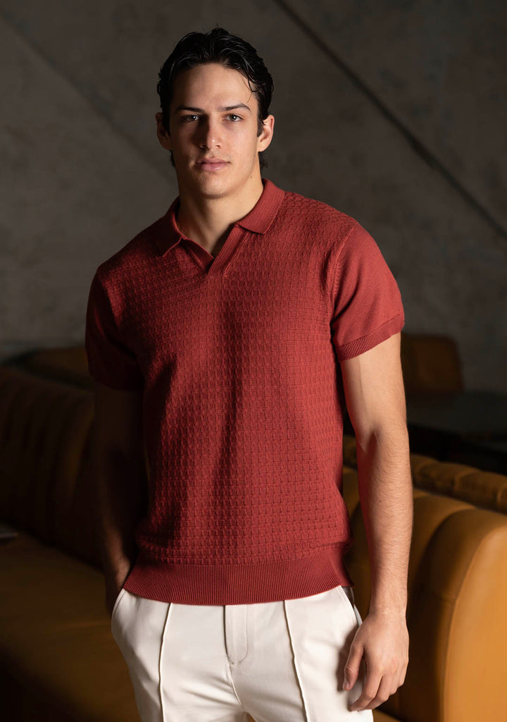 Ghazal Knit Polo in Terracotta - Aristobrat