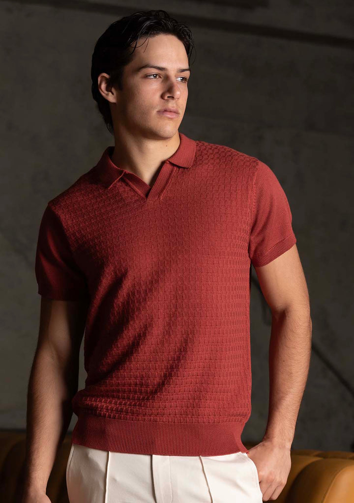 Ghazal Knit Polo in Terracotta - Aristobrat