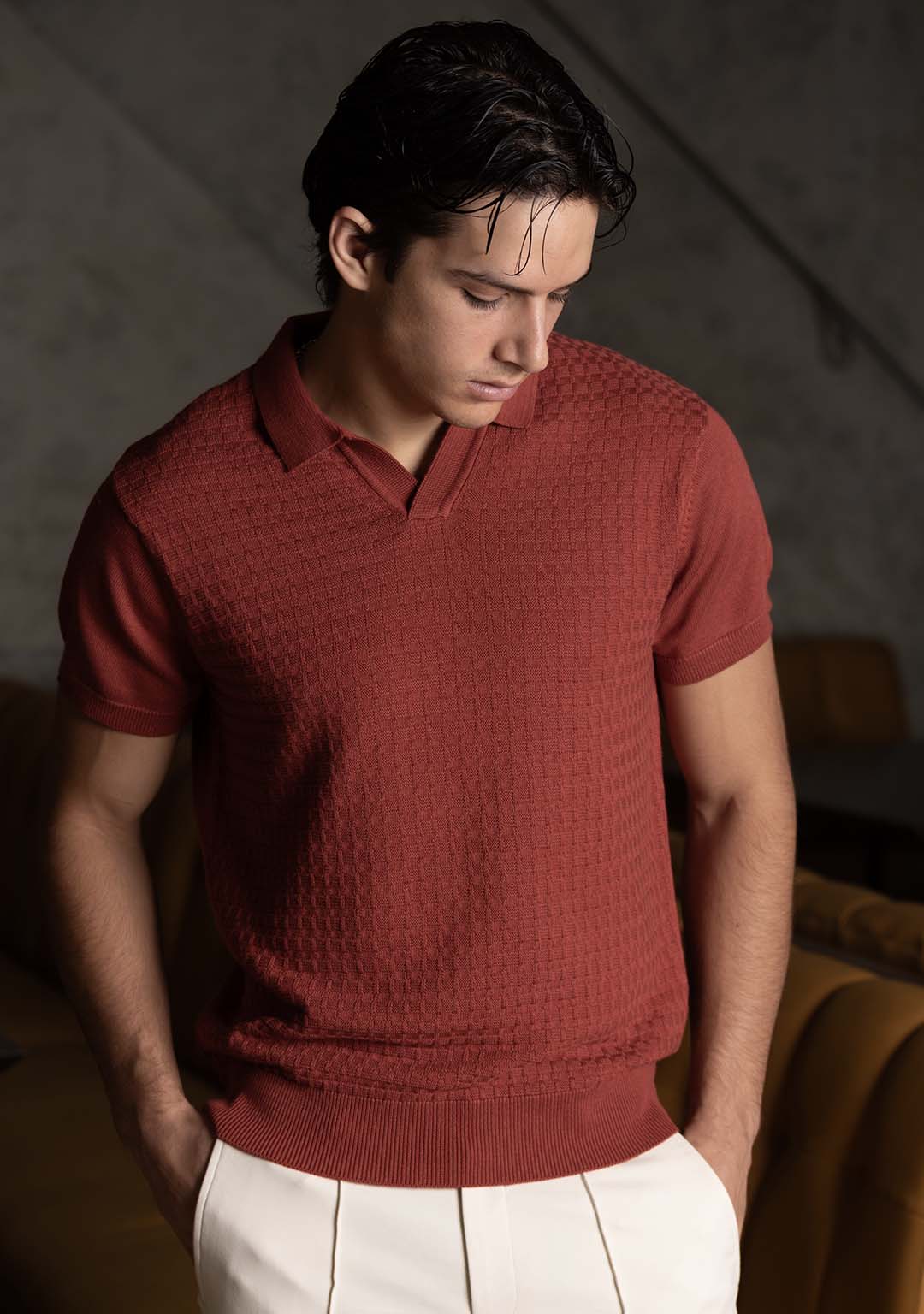 Ghazal Knit Polo in Terracotta - Aristobrat