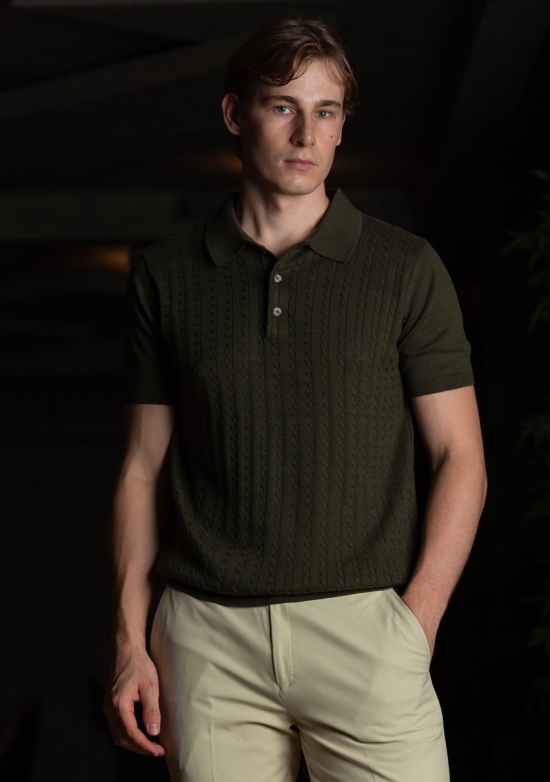 Ghazal Knit Polo in Martini Olive