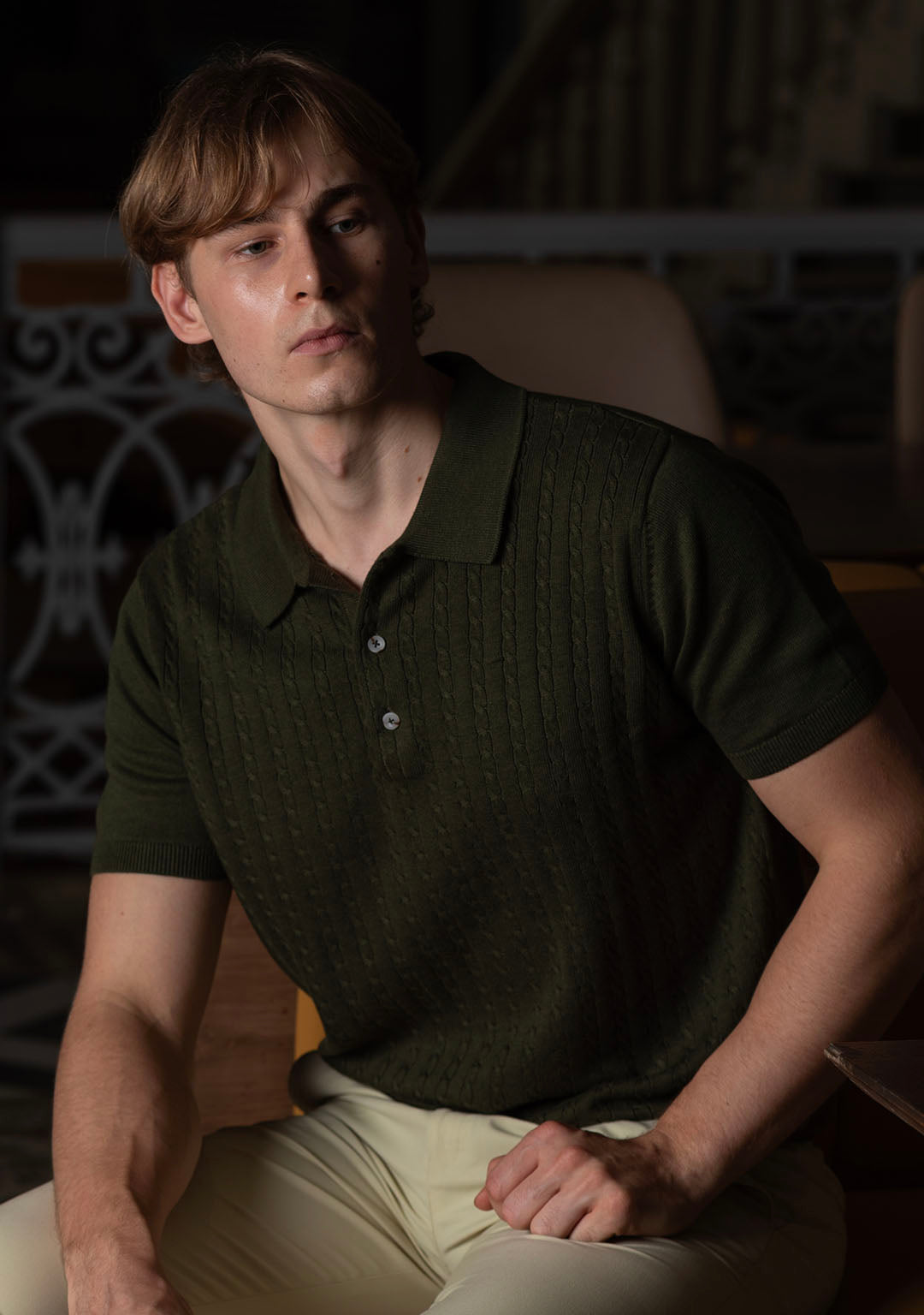 Ghazal Knit Polo in Martini Olive