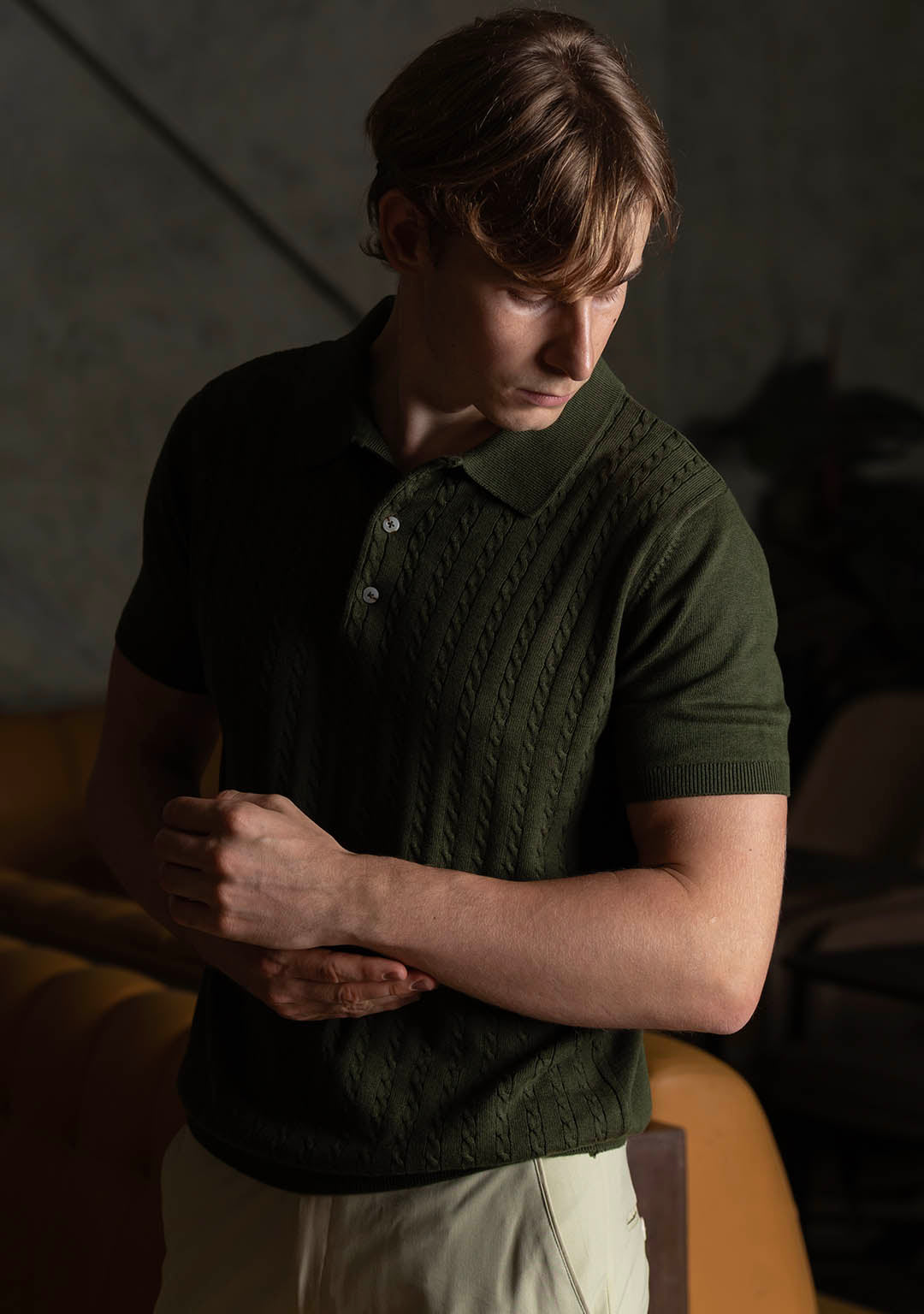 Ghazal Knit Polo in Martini Olive