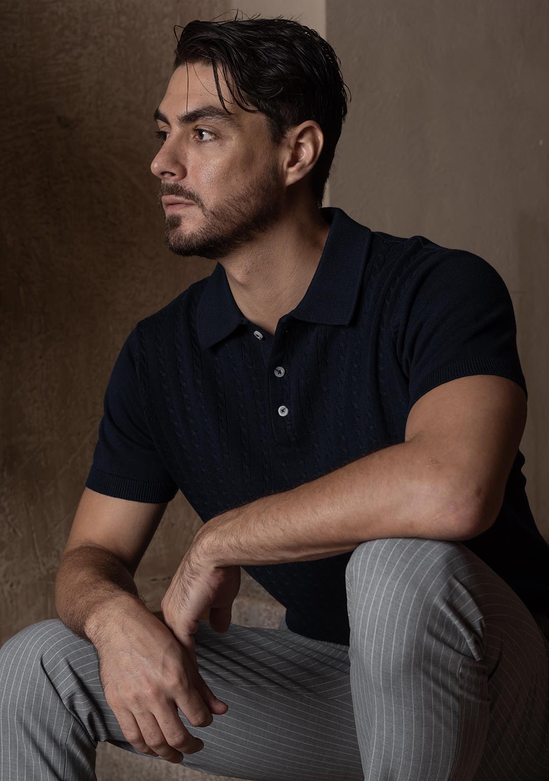 Ghazal Knit Polo in Midnight Oasis