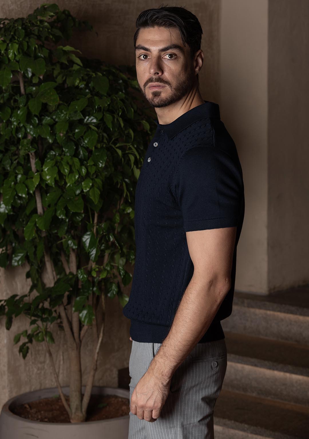 Ghazal Knit Polo in Midnight Oasis
