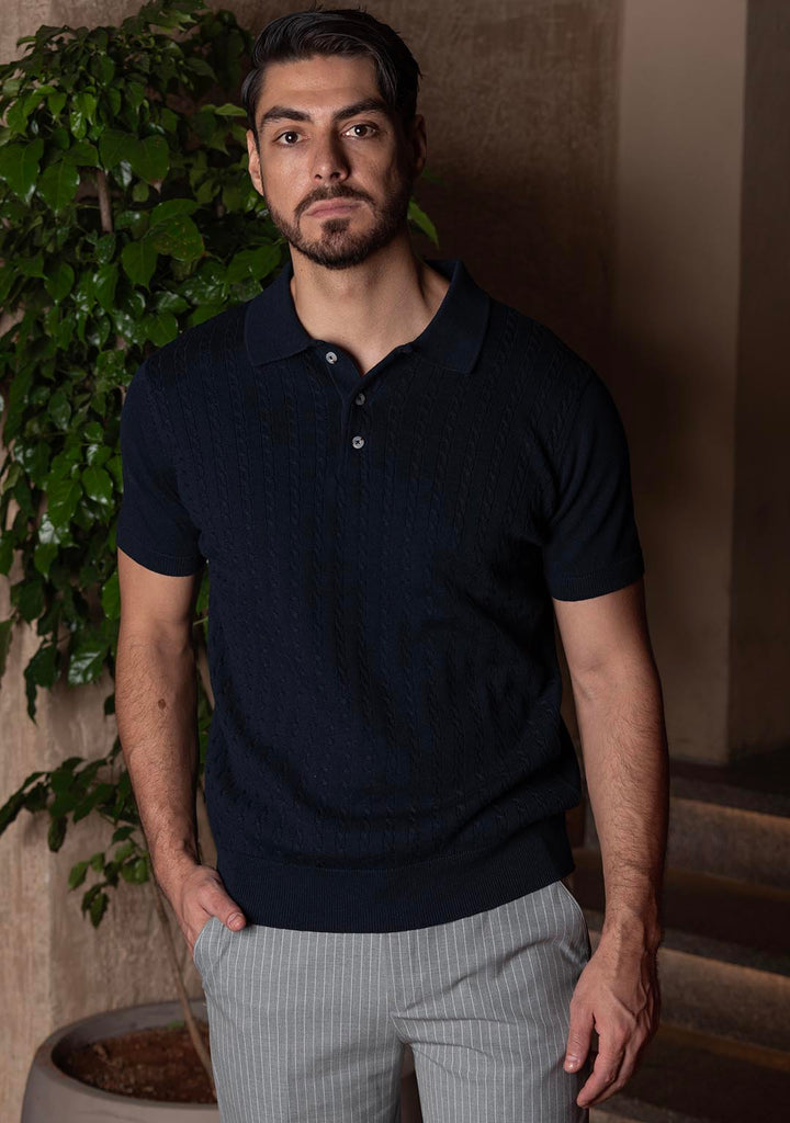 Ghazal Knit Polo in Midnight Oasis