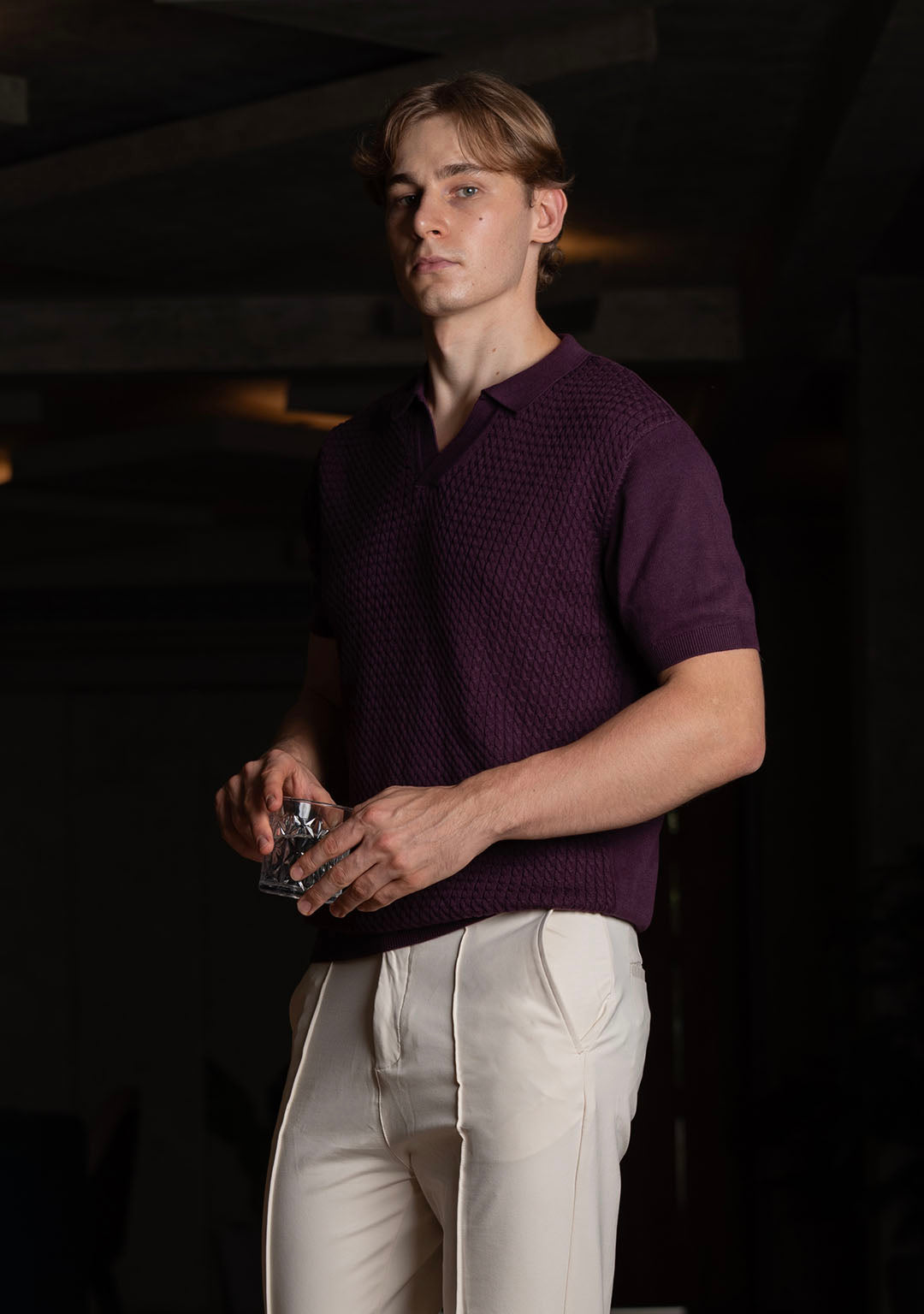 Ghazal Knit Polo in Mulberry