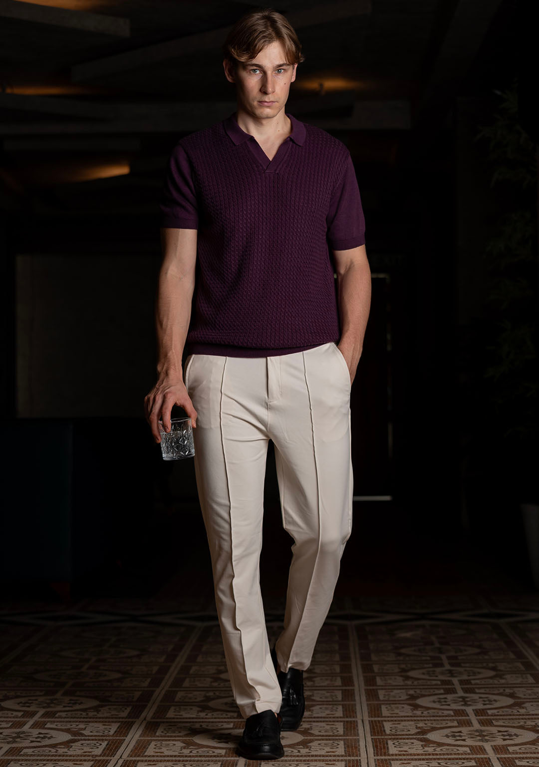 Ghazal Knit Polo in Mulberry