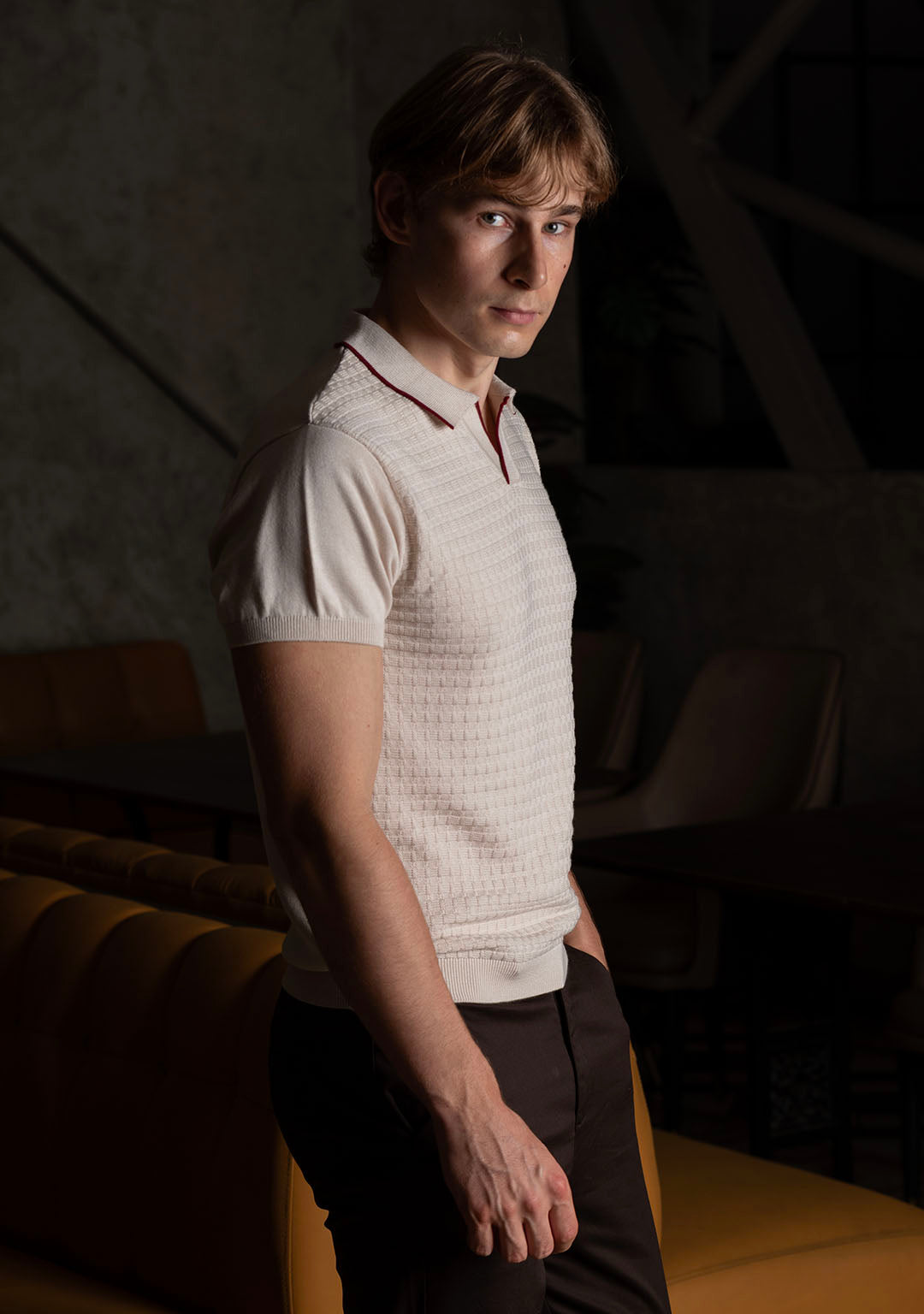 Ghazal Knit Polo in Oat Milk