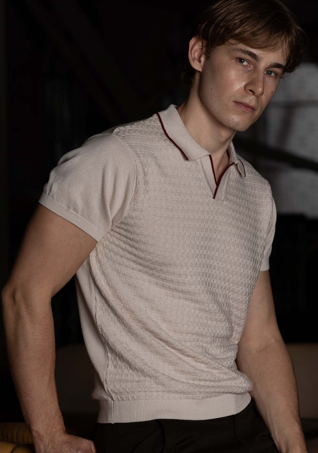 Ghazal Knit Polo in Oat Milk