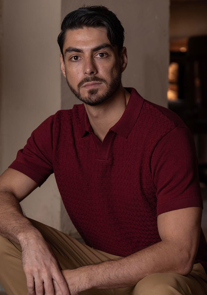 Ghazal Knit Polo in Wineberry