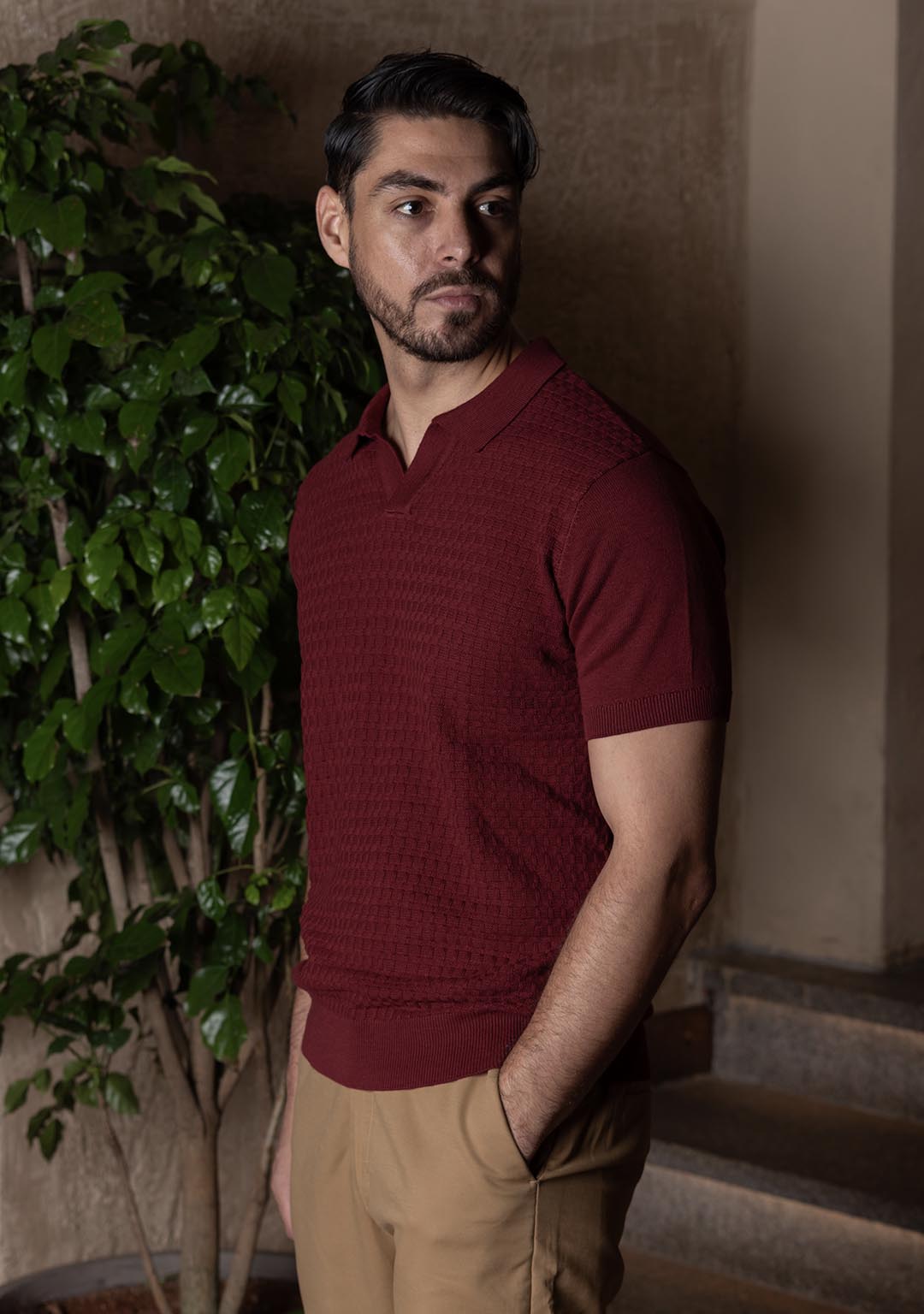 Ghazal Knit Polo in Wineberry