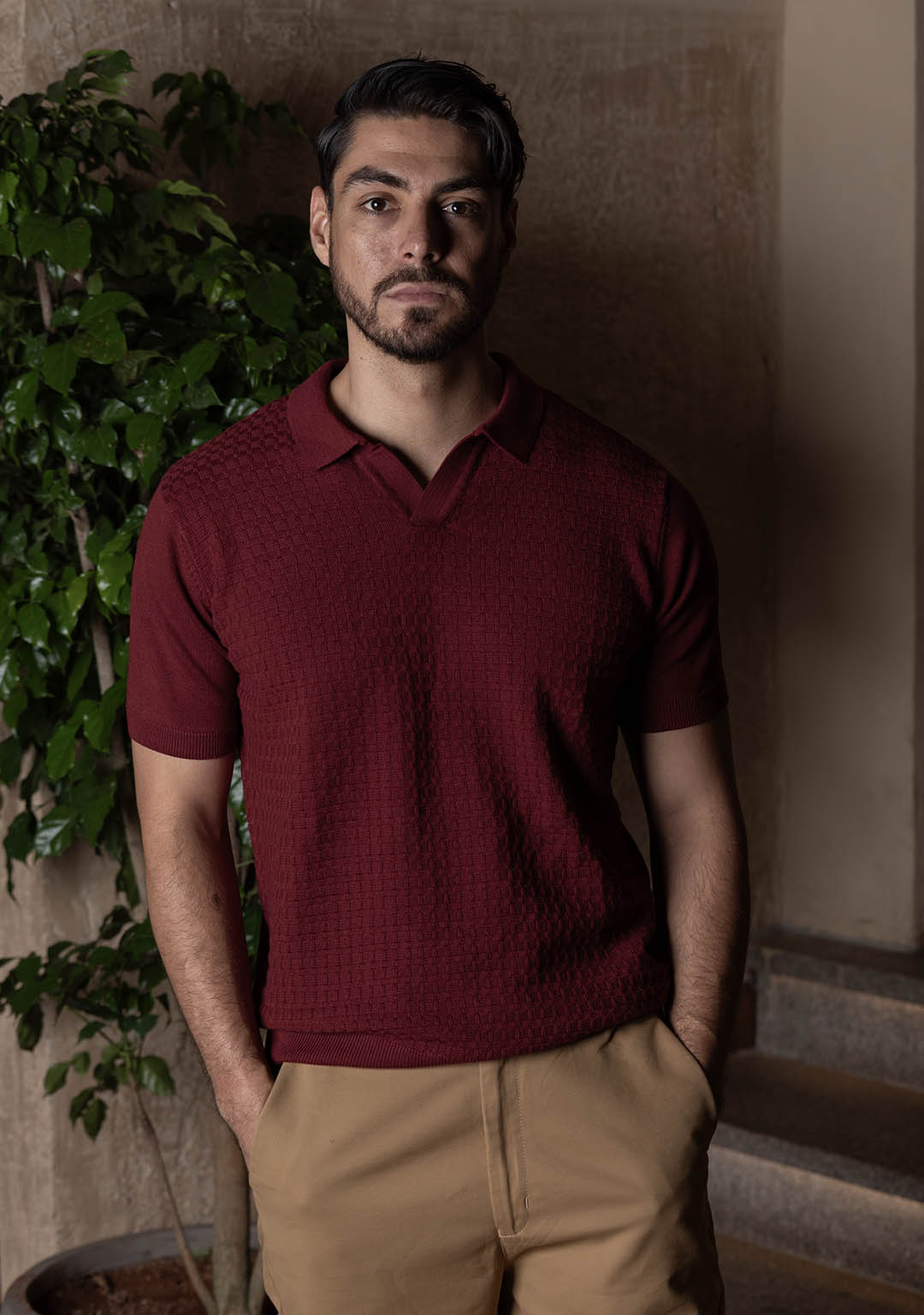 Ghazal Knit Polo in Wineberry