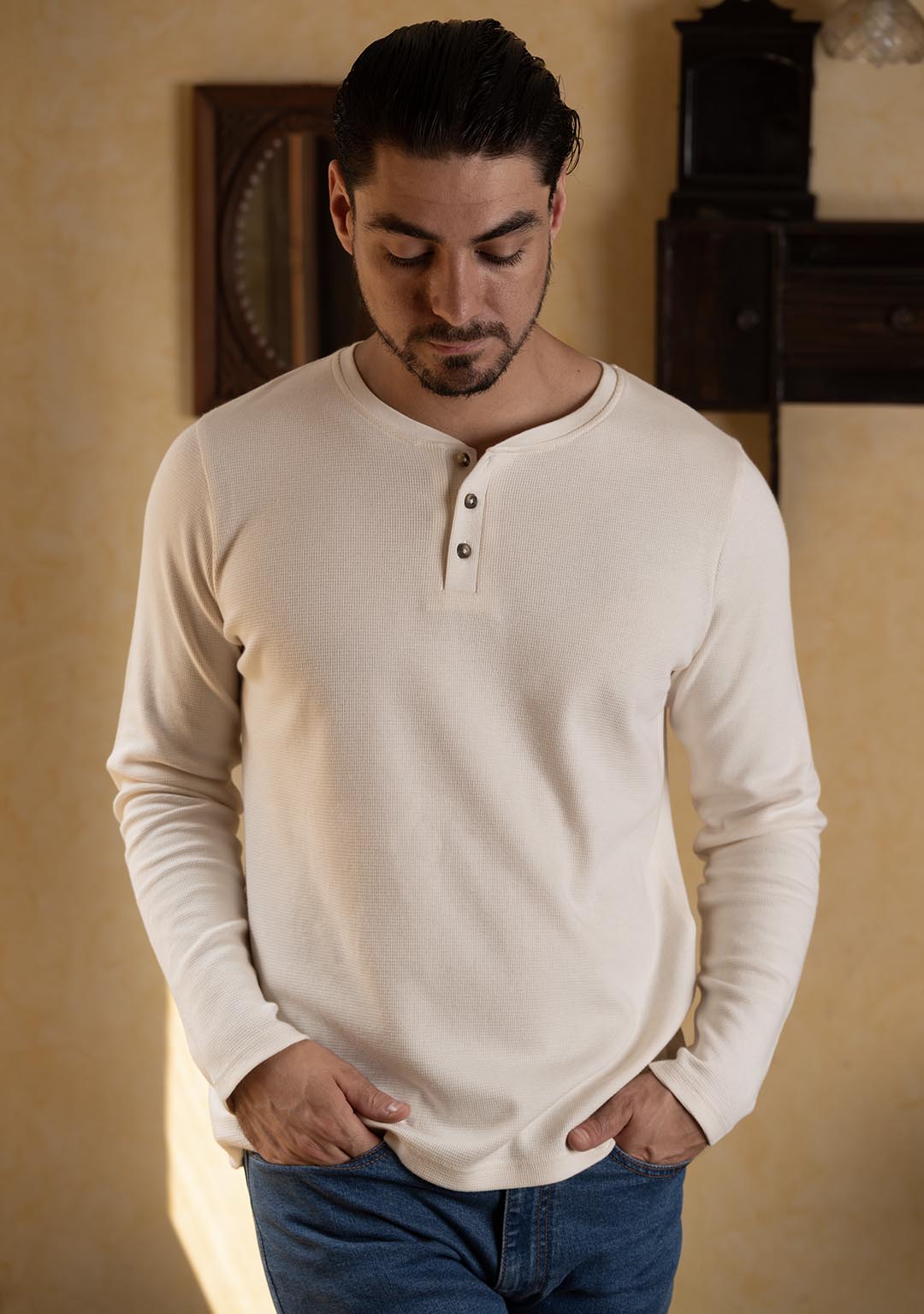 Henley Full Sleeves in Ecru