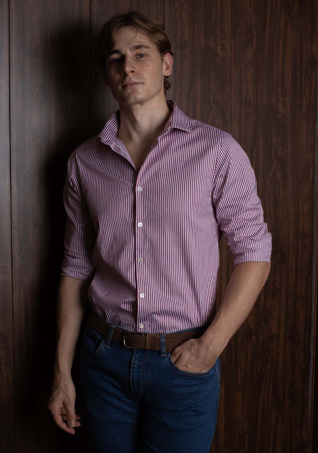 Striped Shirt in Deep Cherry