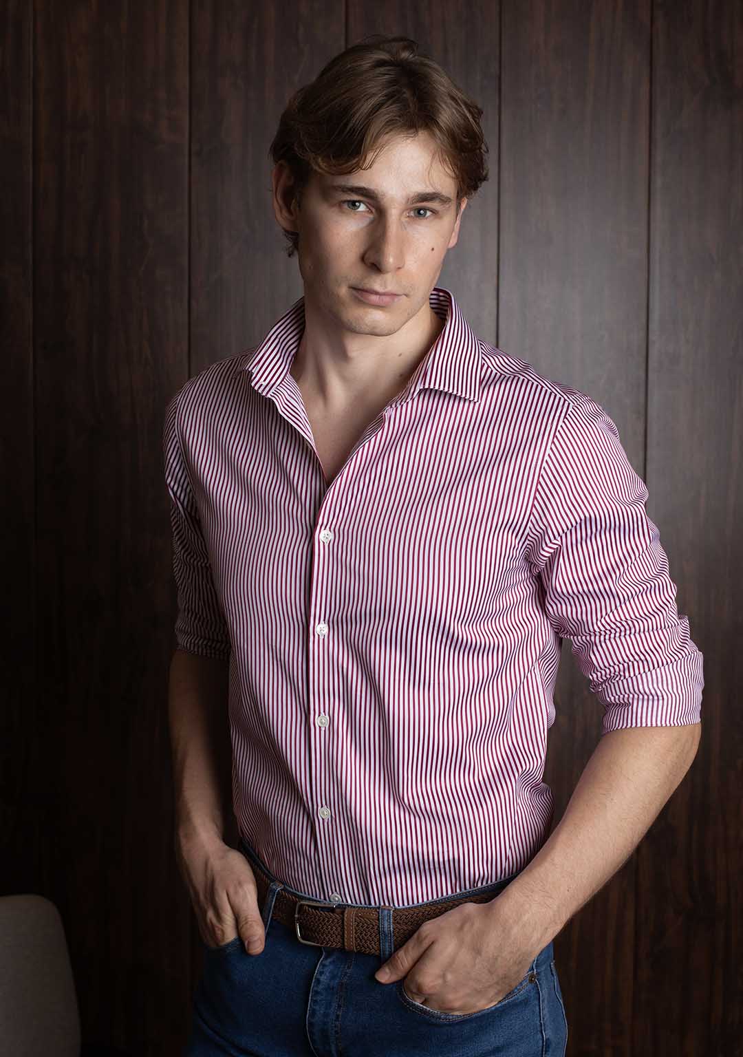 Striped Shirt in Deep Cherry