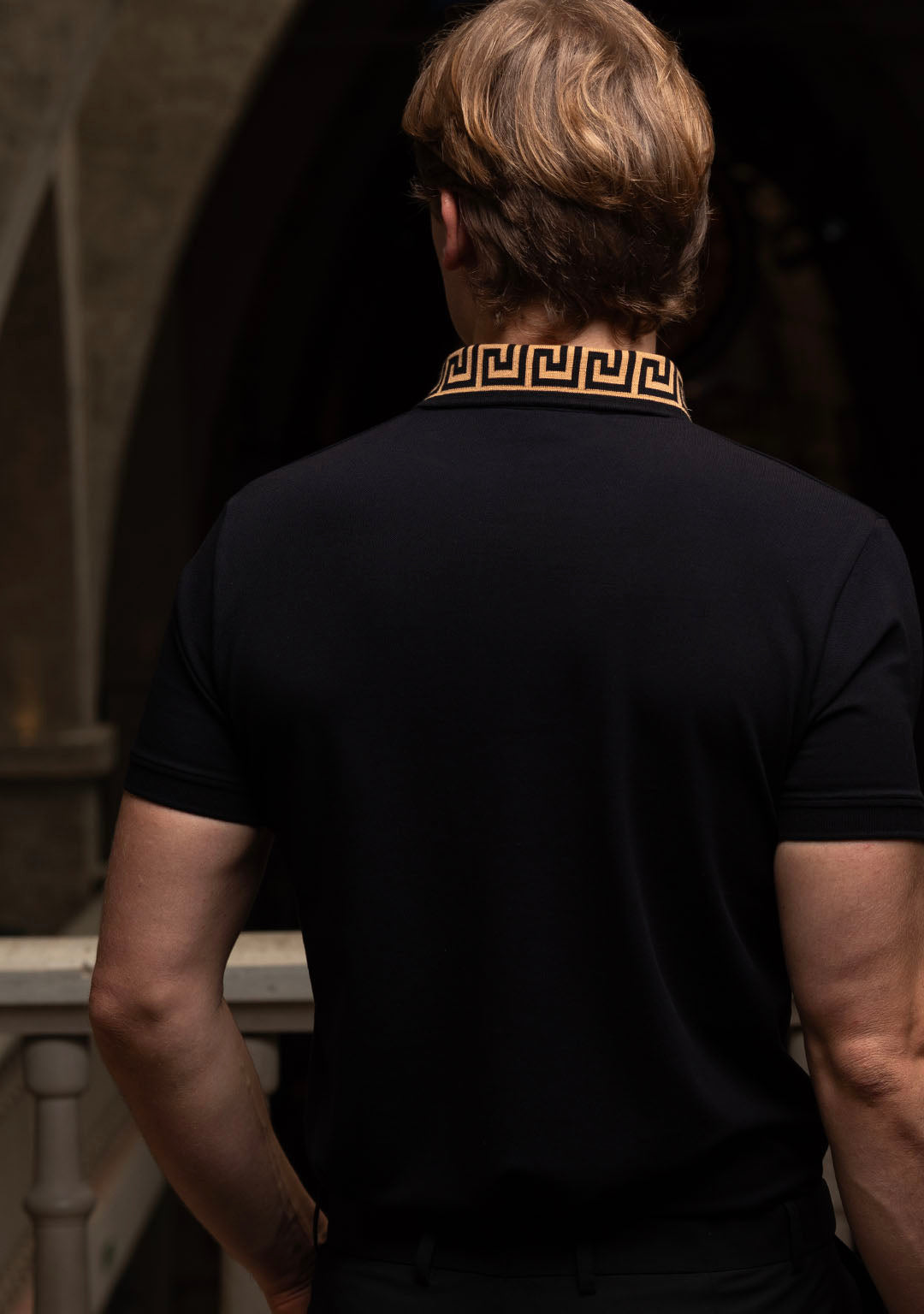 Luxury Polo in Black Greek Meander