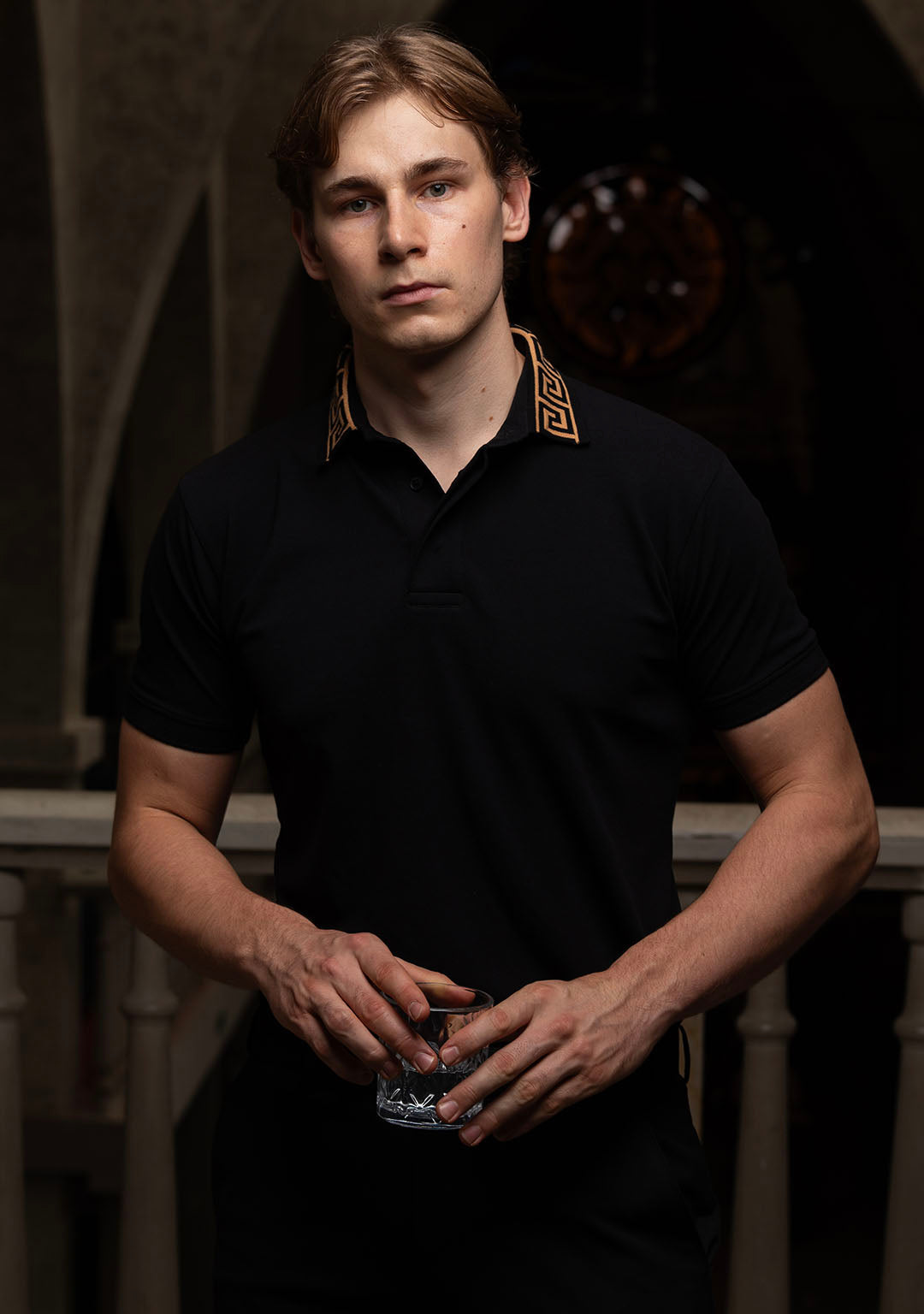 Luxury Polo in Black Greek Meander