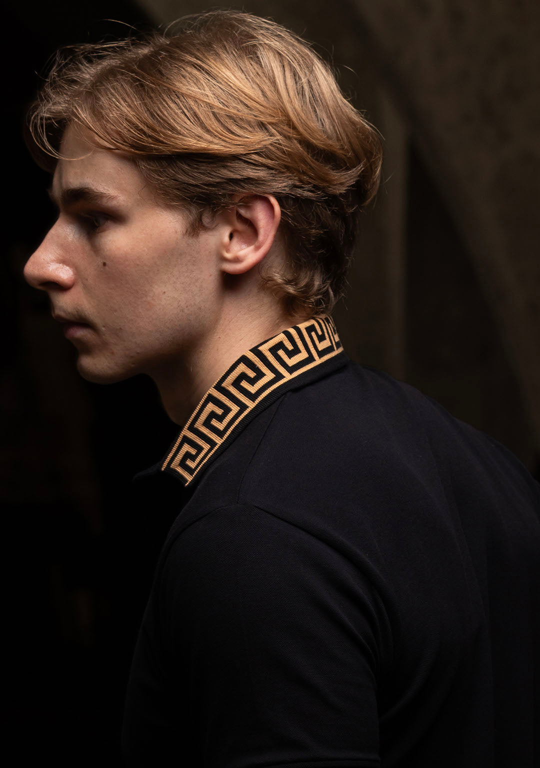 Luxury Polo in Black Greek Meander