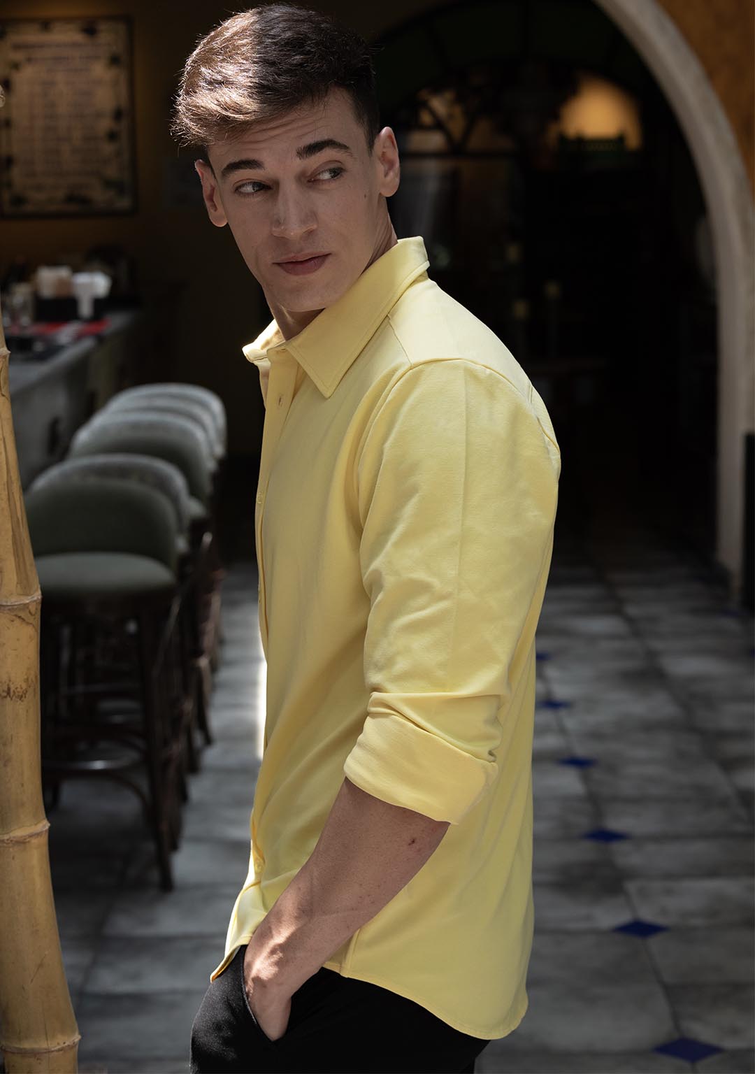 Piqué Shirt in Pastel Yellow