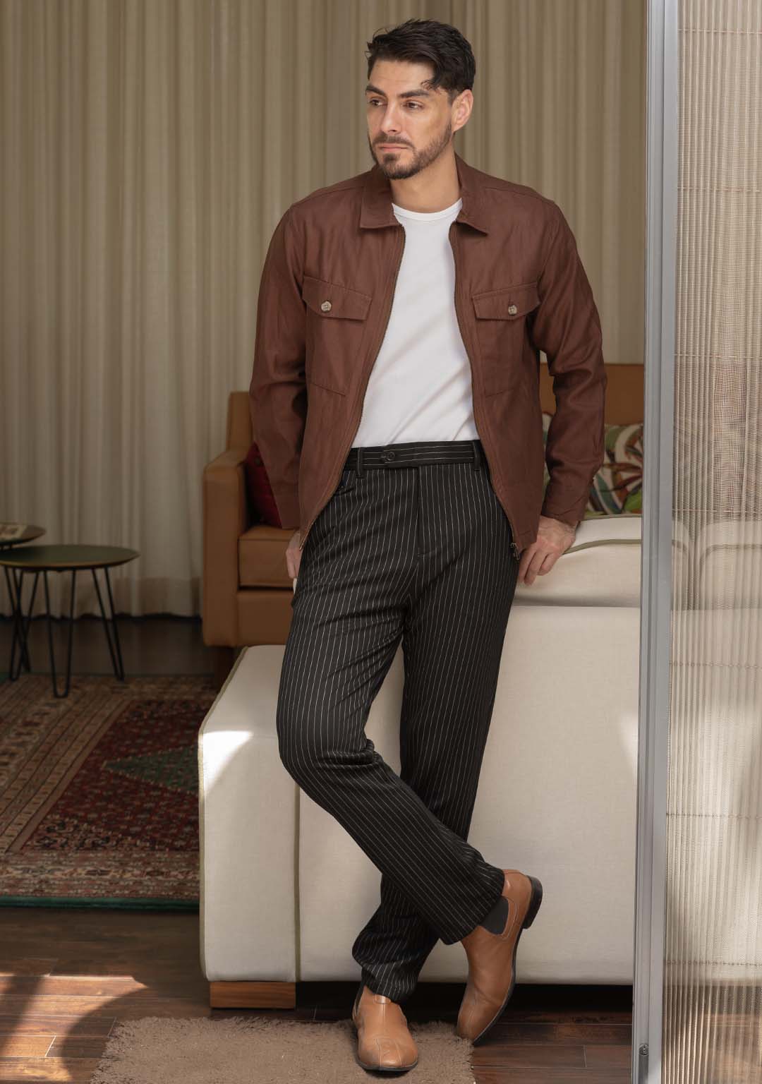 Transit Pants in Black Pinstripes