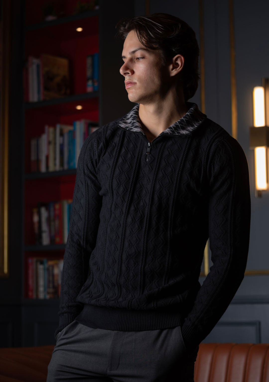 Jacquard Half Zipper in Black