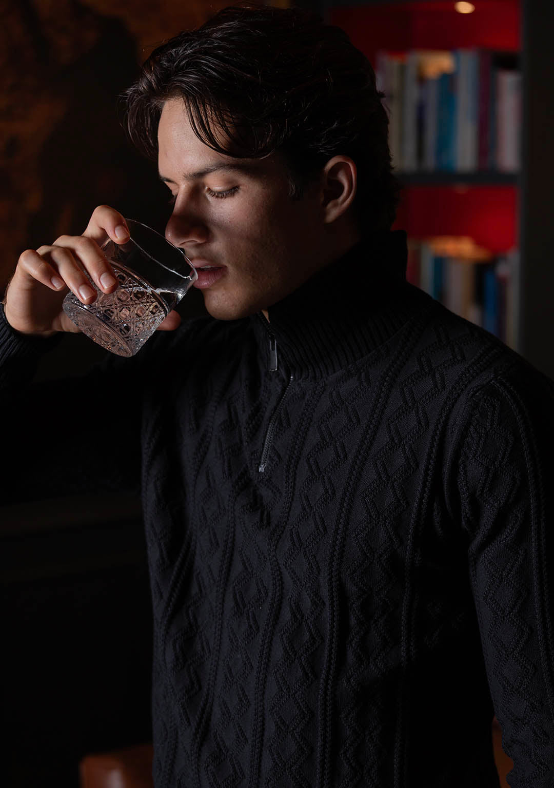 Jacquard Half Zipper in Black