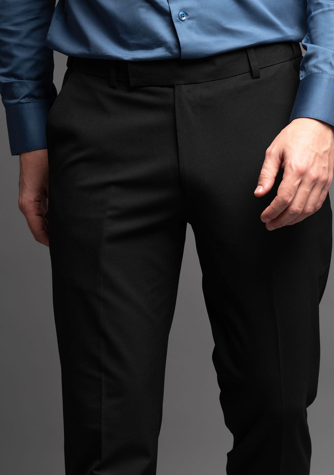 Solid MenS Black Trousers Regular Fit Wrinkle Free